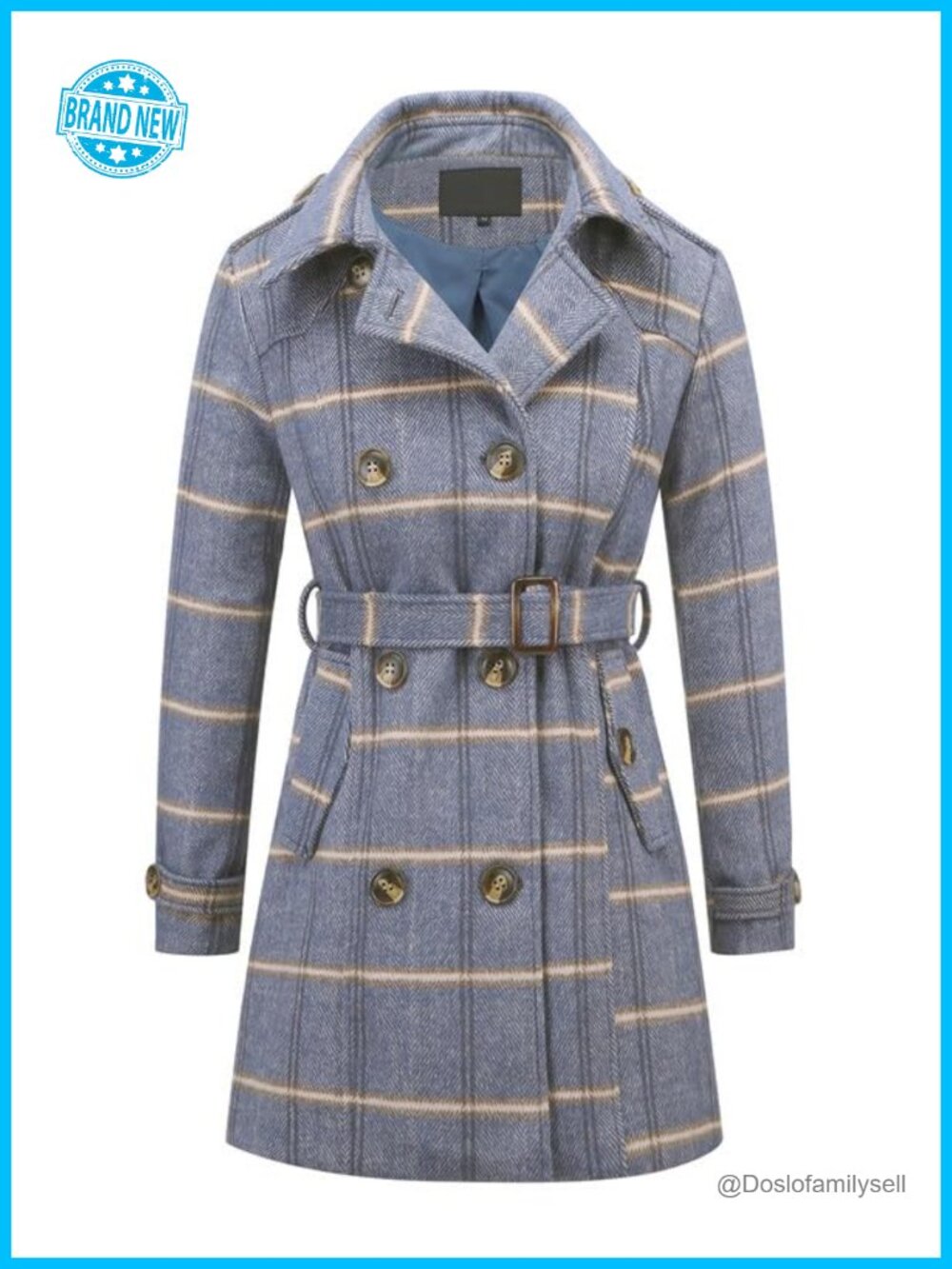Womens Wool Pea Coat Double Breasted Long Winter Trench Coat with Belt